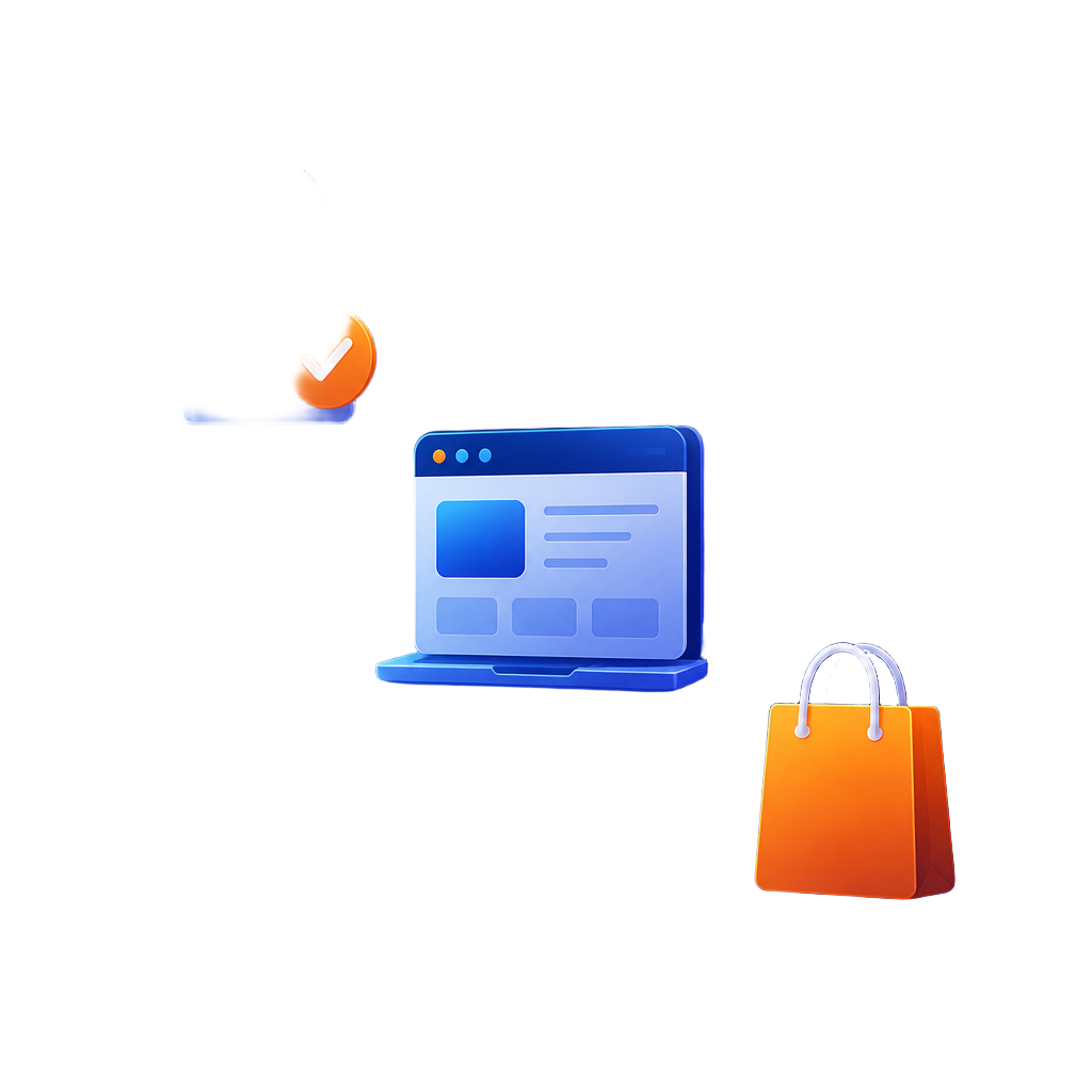 Illustration of online documents, a website builder and online shopping on the Karmany platform
